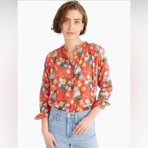 J. Crew Tops - J.Crew Ruffle Classic popover shirt in Liberty coral floral
